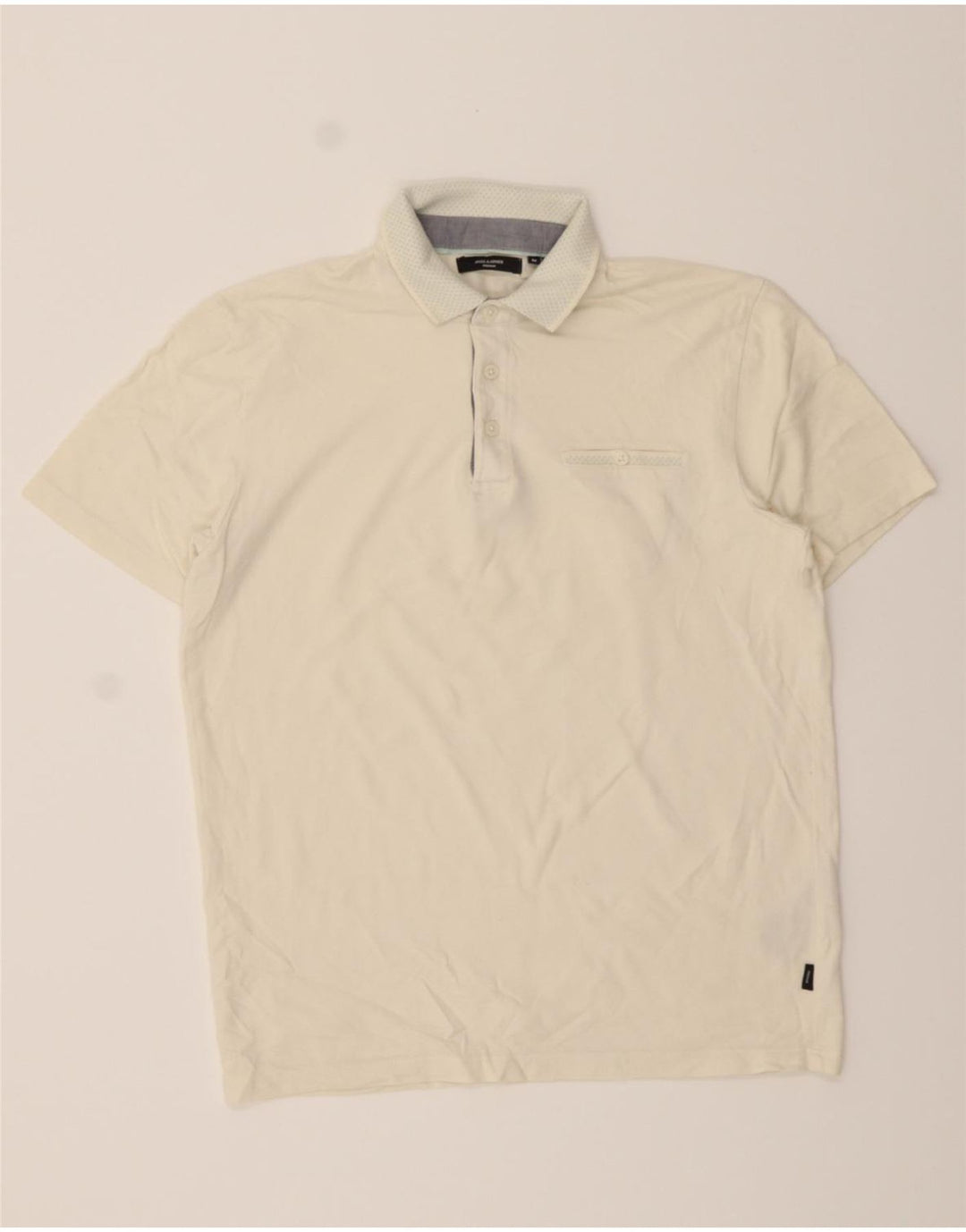 JACK & JONES Mens Premium Polo Shirt Medium Off White Cotton Vintage Jack & Jones and Second-Hand Jack & Jones from Messina Hembry 