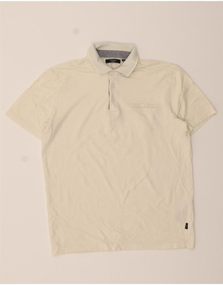 JACK & JONES Mens Premium Polo Shirt Medium Off White Cotton Vintage Jack & Jones and Second-Hand Jack & Jones from Messina Hembry 