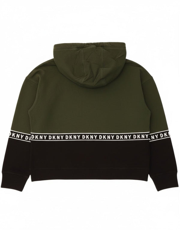 Dkny Womens Graphic Hoodie Pullover UK 14 Mittelgrüne Colourblock-Baumwolle