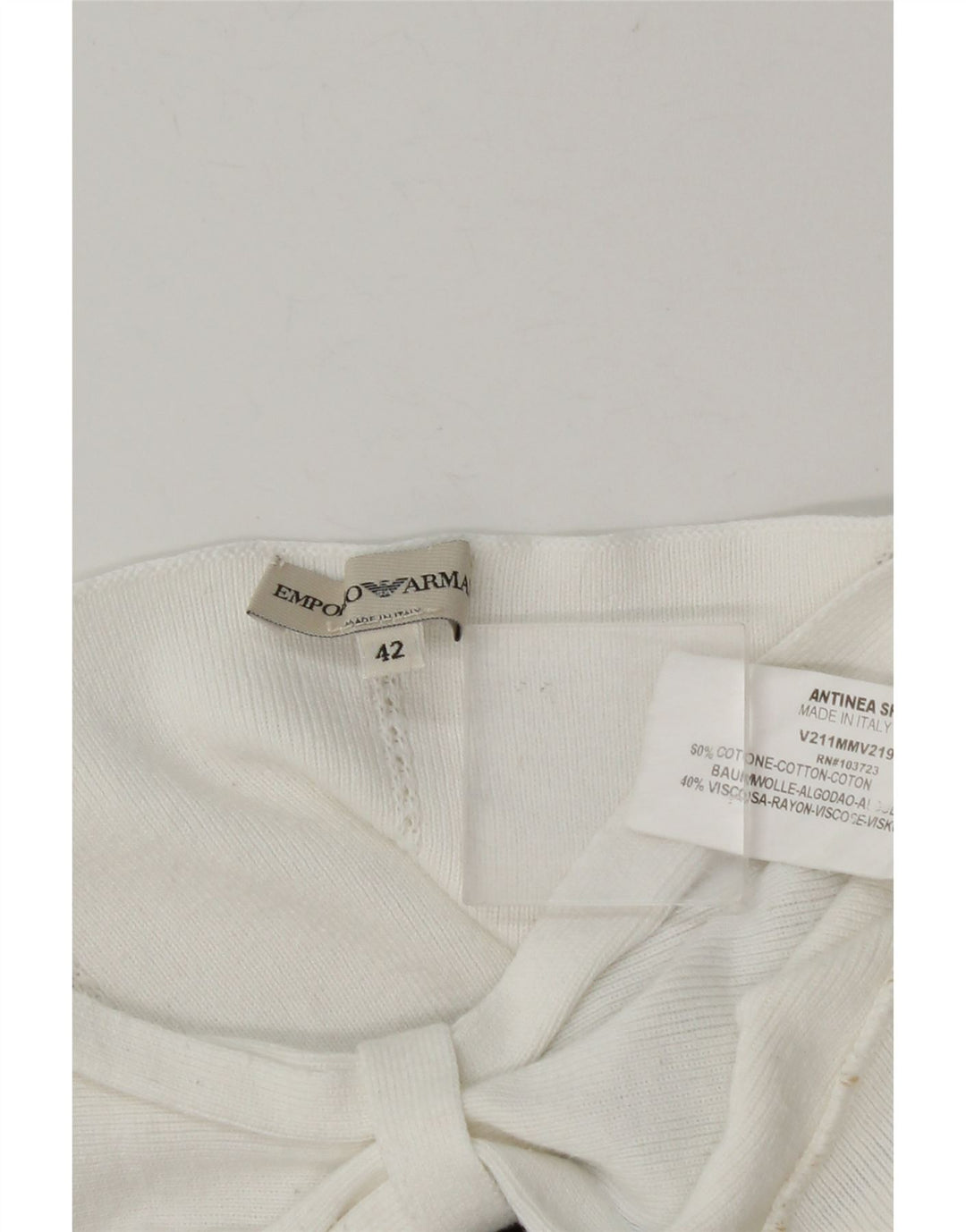 Emporio Armani Damen Crop Off Shoulder Top IT 42 Mittelweiß gestreift