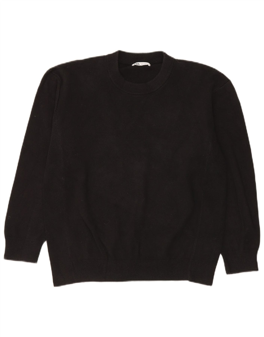 Zara Herren-Pullover mit Rundhalsausschnitt, mittlere schwarze Baumwolle