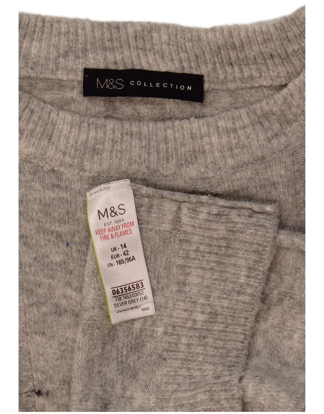 MARKS & SPENCER Damen Crop Crew Neck Pullover Pullover UK 14 Large Grau