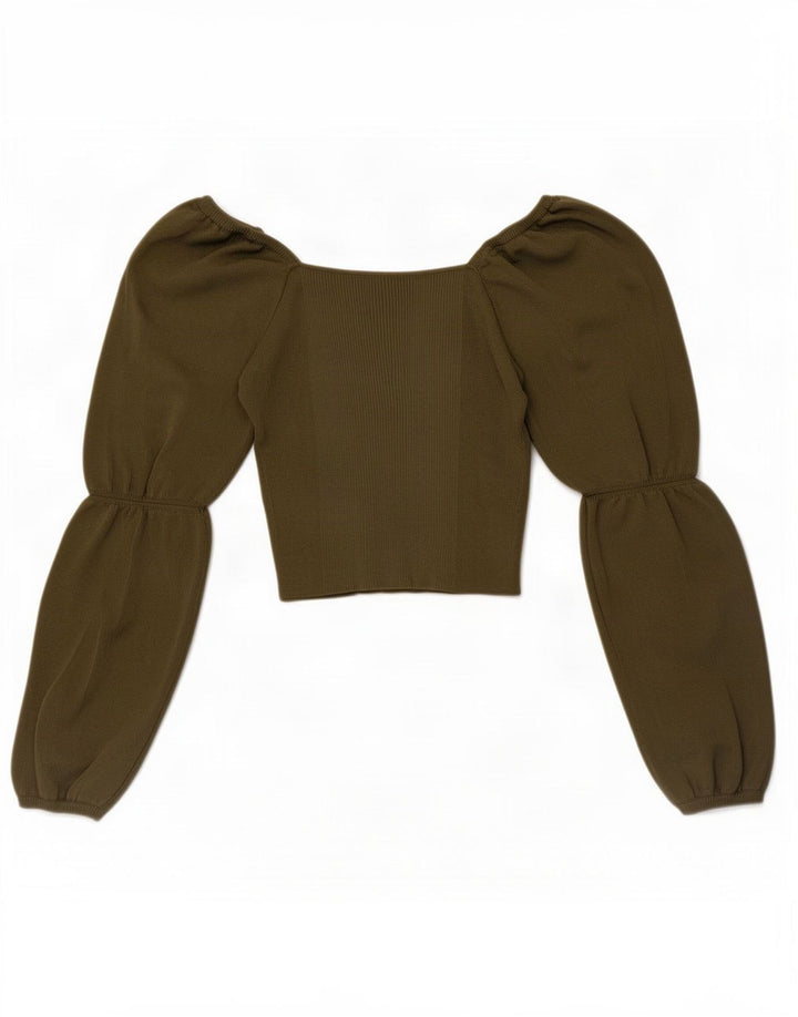 Zara Damen Langarm-Crop-Top UK 8 Small Grün
