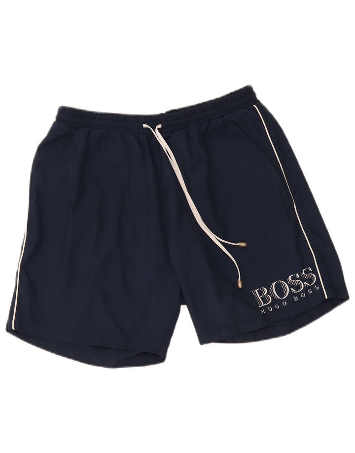 Hugo Boss Herren-Sportshorts mit Grafik, mittleres Marineblau, Polyester