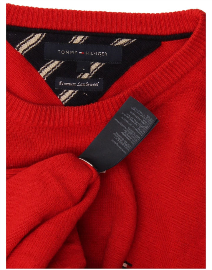 Tommy Hilfiger Herren-Pullover mit U-Boot-Ausschnitt, große rote Lammwolle