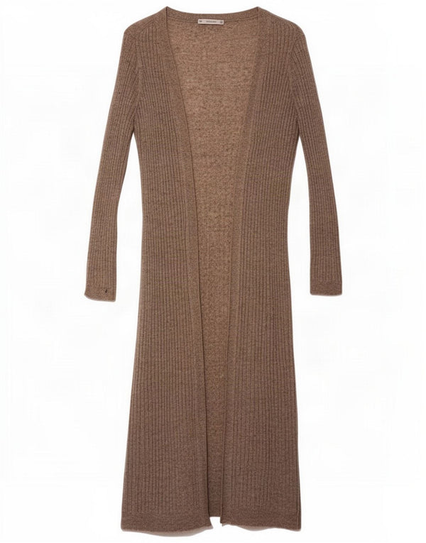 Zara Damen Longline Open Cardigan Pullover UK 12 Mittelbraun meliert