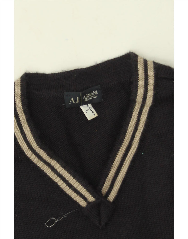Armani Jeans Herren-Pullover mit V-Ausschnitt, groß, marineblaue Wolle