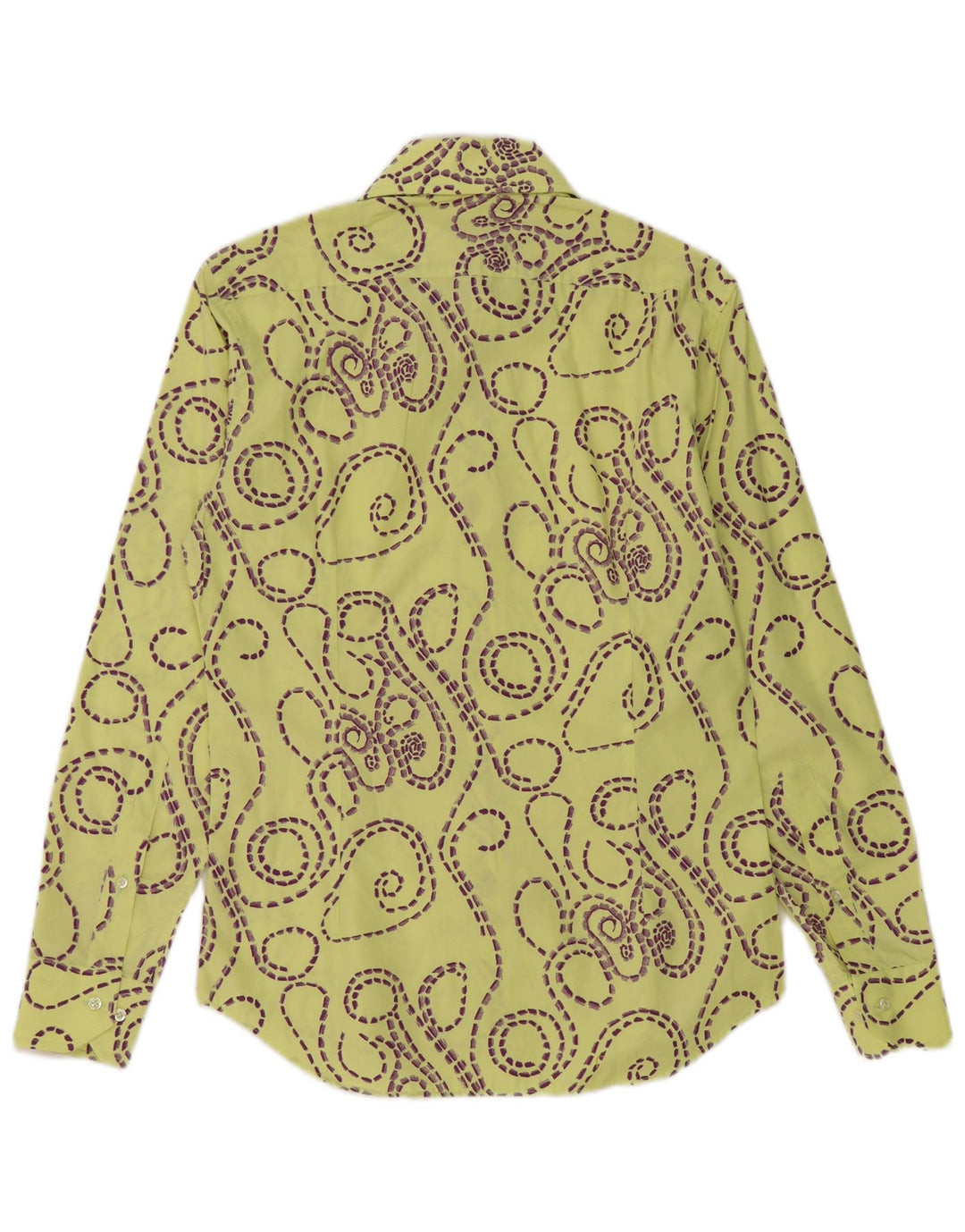 Vintage Herren-Hemd mit abstraktem Muster, schmale Passform, Größe 39 15 1/2 Mittelgelb
