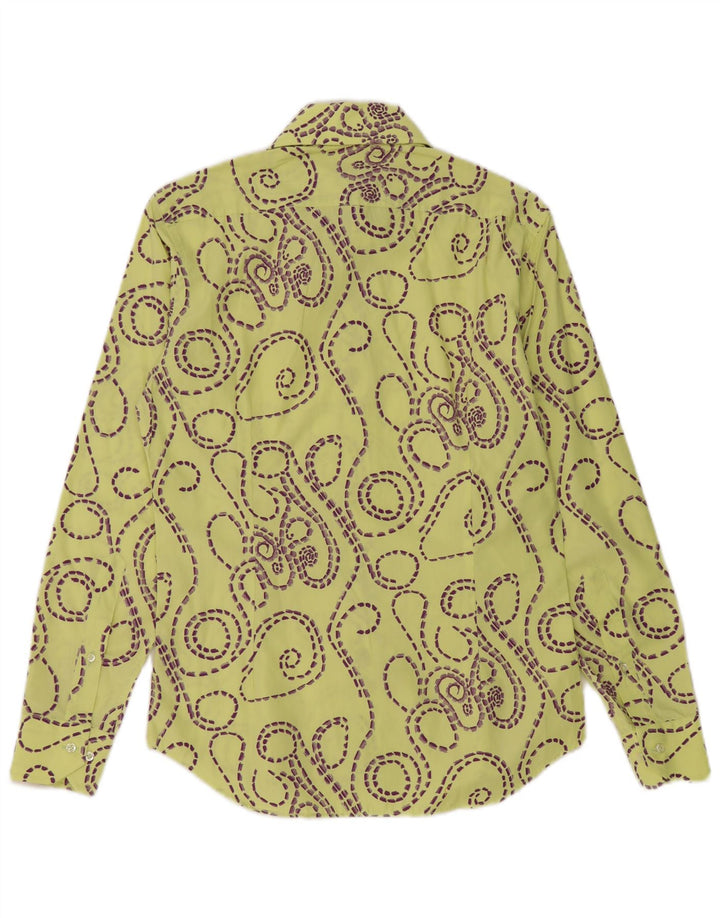 Vintage Herren-Hemd mit abstraktem Muster, schmale Passform, Größe 39 15 1/2 Mittelgelb