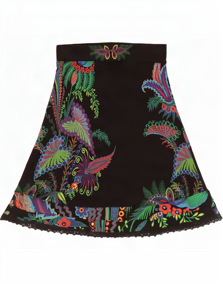 Desigual Womens Graphic A-Line Rock Medium W30 Schwarz geblümte Viskose
