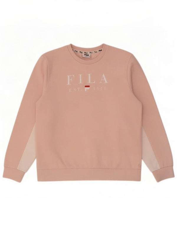 Fila Damen Grafik-Sweatshirt-Pullover UK 16 Large Pink Colourblock Baumwolle