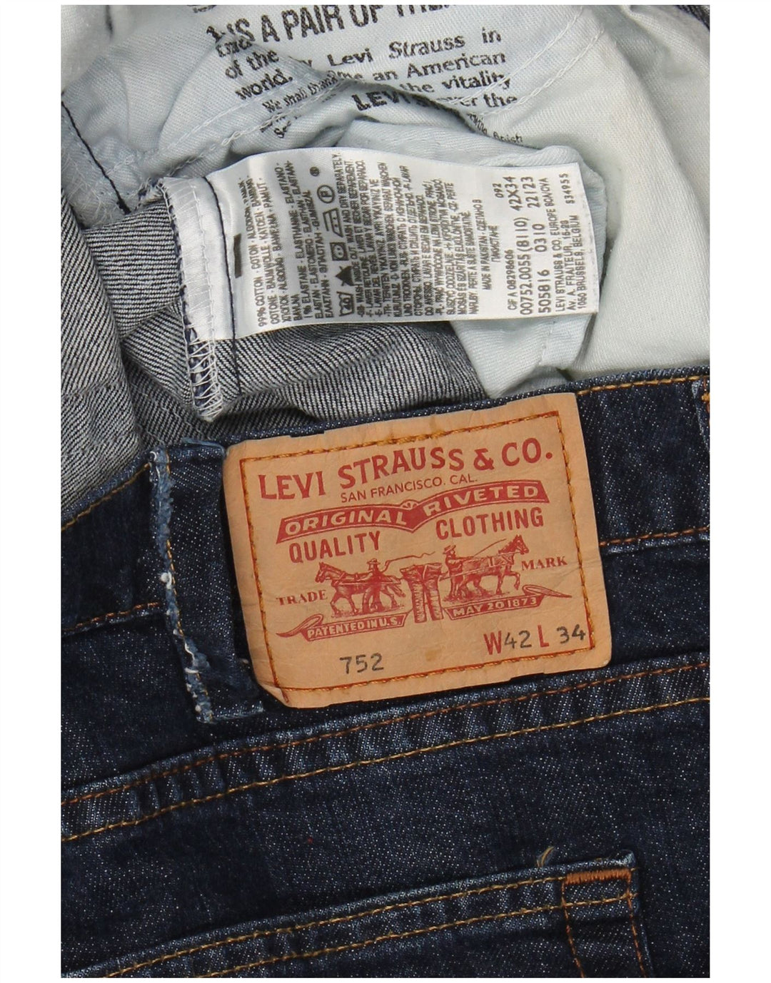 LEVI'S Herren 752 Straight Jeans W42 L28 Marineblau Baumwolle