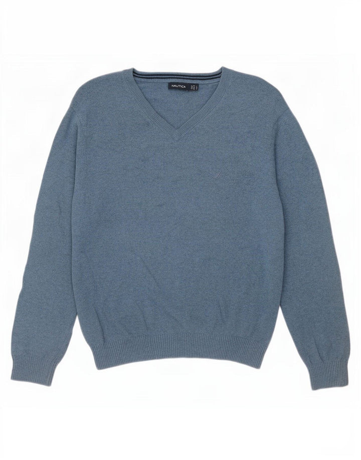 Nautica Herren-Pullover mit V-Ausschnitt, groß, aus blauer Baumwolle