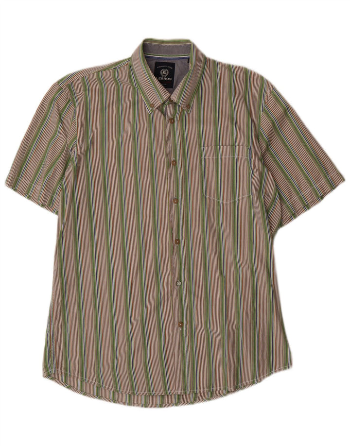 LERROS Mens Short Sleeve Shirt Large Multicoloured Striped Cotton