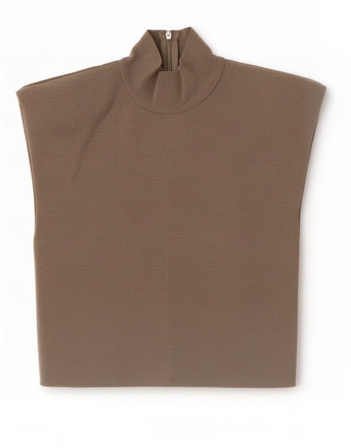 Zara Damen Crop Bluse Top UK 12 Medium Khaki Viskose