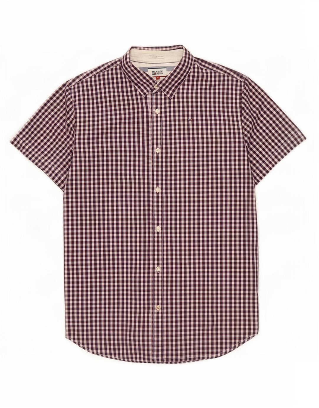 Tommy Hilfiger Herren-Kurzarmhemd aus mittelblauer Gingham-Baumwolle in Marineblau