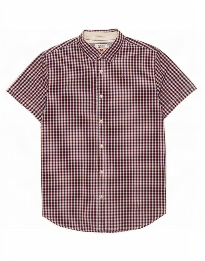Tommy Hilfiger Herren-Kurzarmhemd aus mittelblauer Gingham-Baumwolle in Marineblau