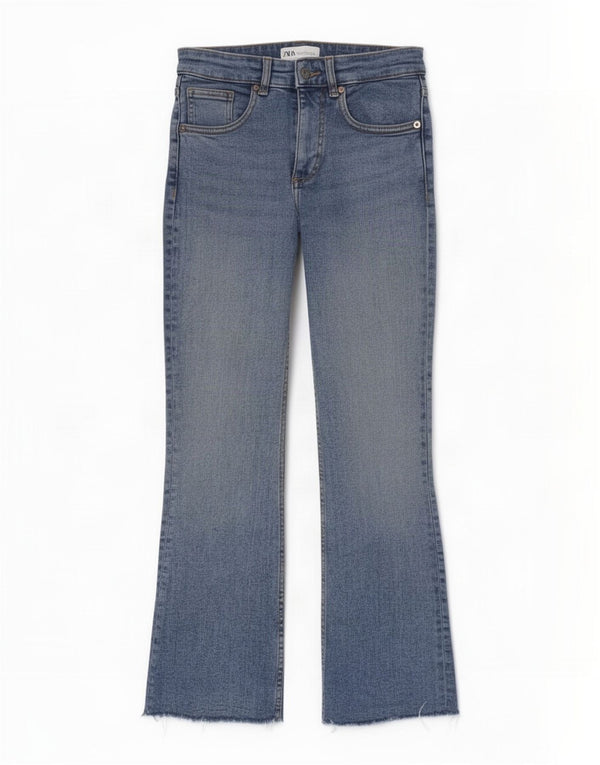 Zara Damen Crop Bootcut Jeans EU 36 XS W26 L25 Blau