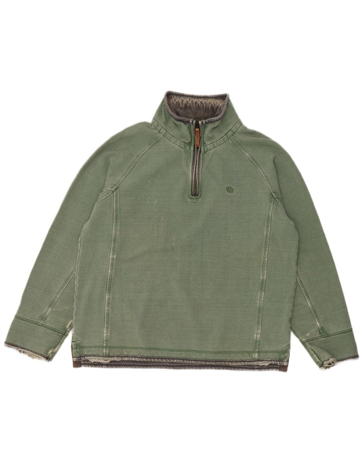 Fat Face Herren-Sweatshirt mit Reißverschluss am Hals, mittelgrüne Baumwolle