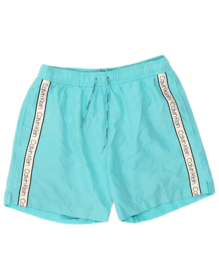 Calvin Klein Herren-Badeshorts mit Grafik, klein, blau, Farbblock-Polyester