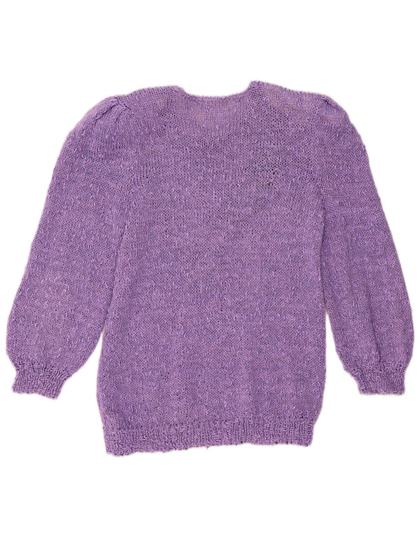 Vintage Damen Rundhalspullover Pullover UK 14 Mittellila Geometrisch