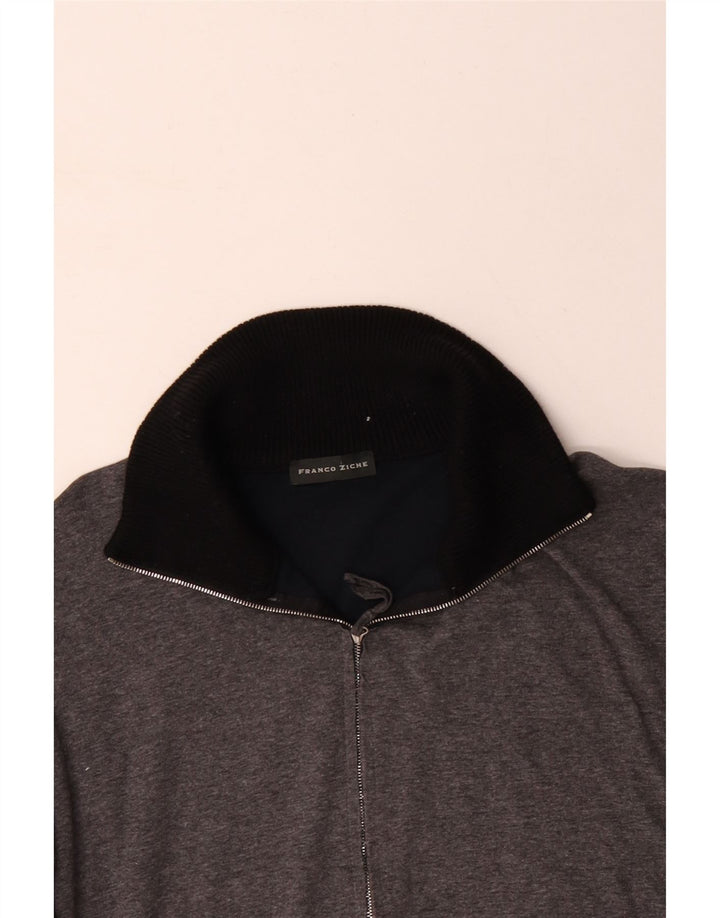 FRANCO ZICHE Herren-Sweatshirt mit Reißverschluss am Hals, groß, Grau, Farbblock