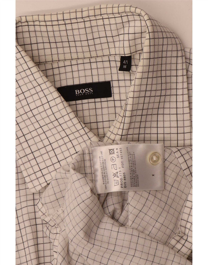 Hugo Boss Herrenhemd Größe 41 16 Große weiß karierte Baumwolle