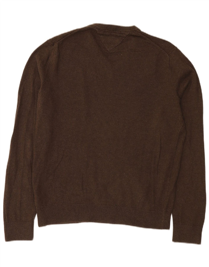 Tommy Hilfiger Herren-Pullover mit V-Ausschnitt aus mittelbrauner Baumwolle