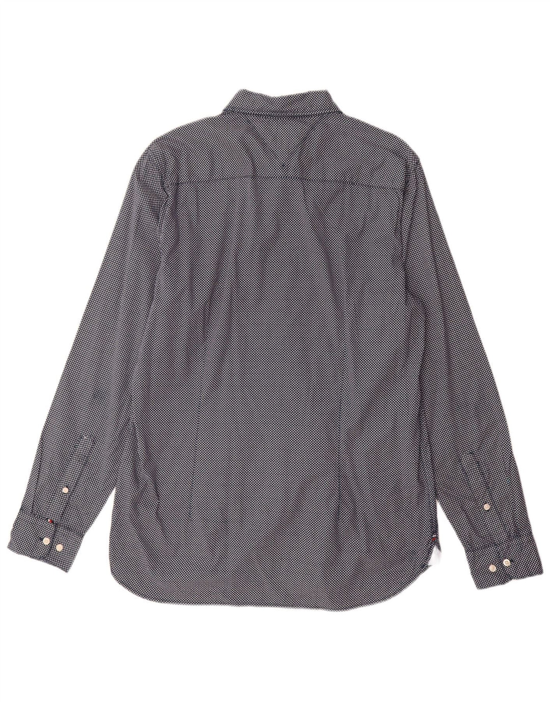 Tommy Hilfiger Herren Flex Slim Fit Hemd Große marineblaue geometrische Baumwolle