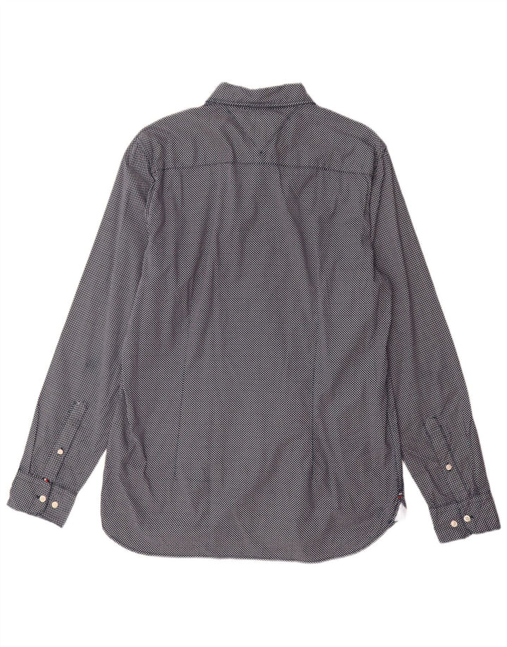 Tommy Hilfiger Herren Flex Slim Fit Hemd Große marineblaue geometrische Baumwolle