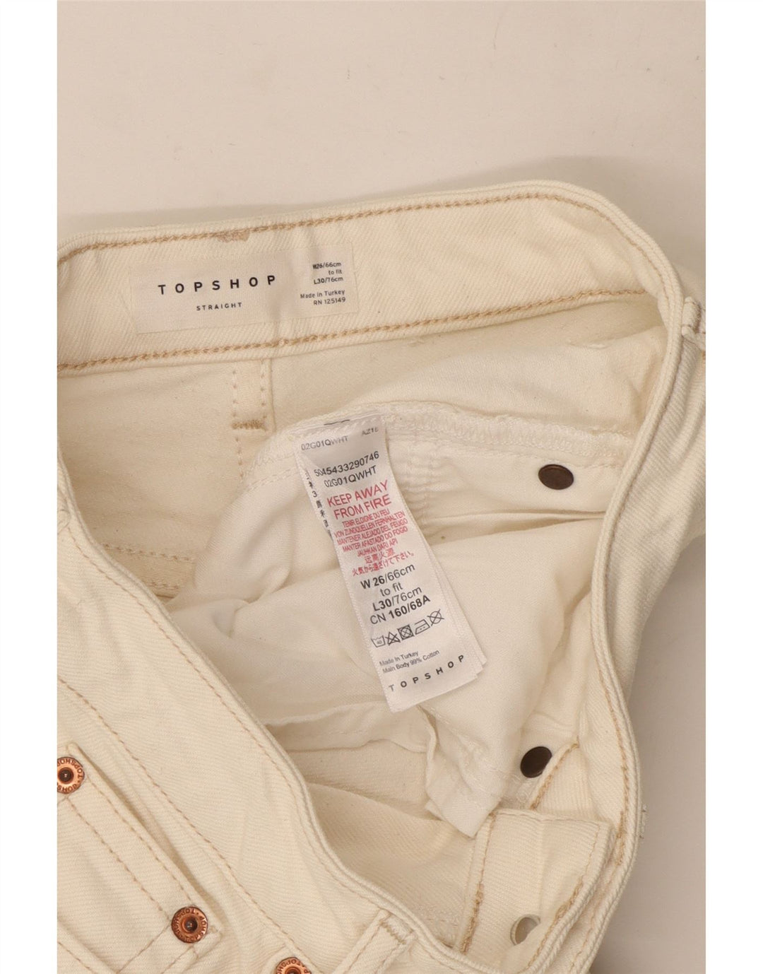 Topshop Damen Straight Jeans W26 L24 Weiße Baumwolle