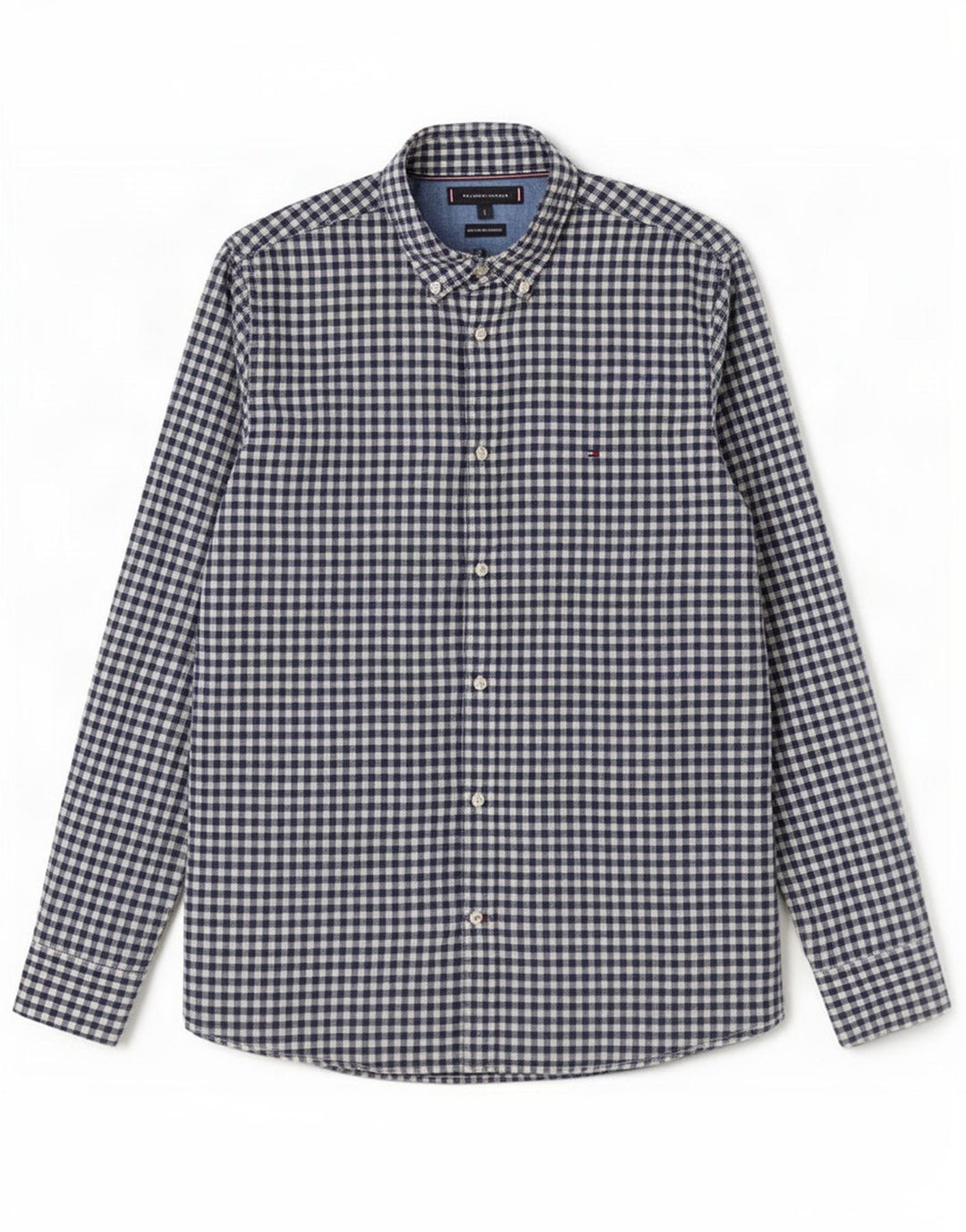 Tommy Hilfiger Herrenhemd, groß, marineblau, Gingham-Baumwolle