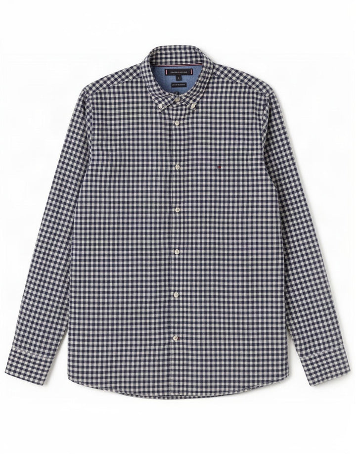 Tommy Hilfiger Herrenhemd, groß, marineblau, Gingham-Baumwolle