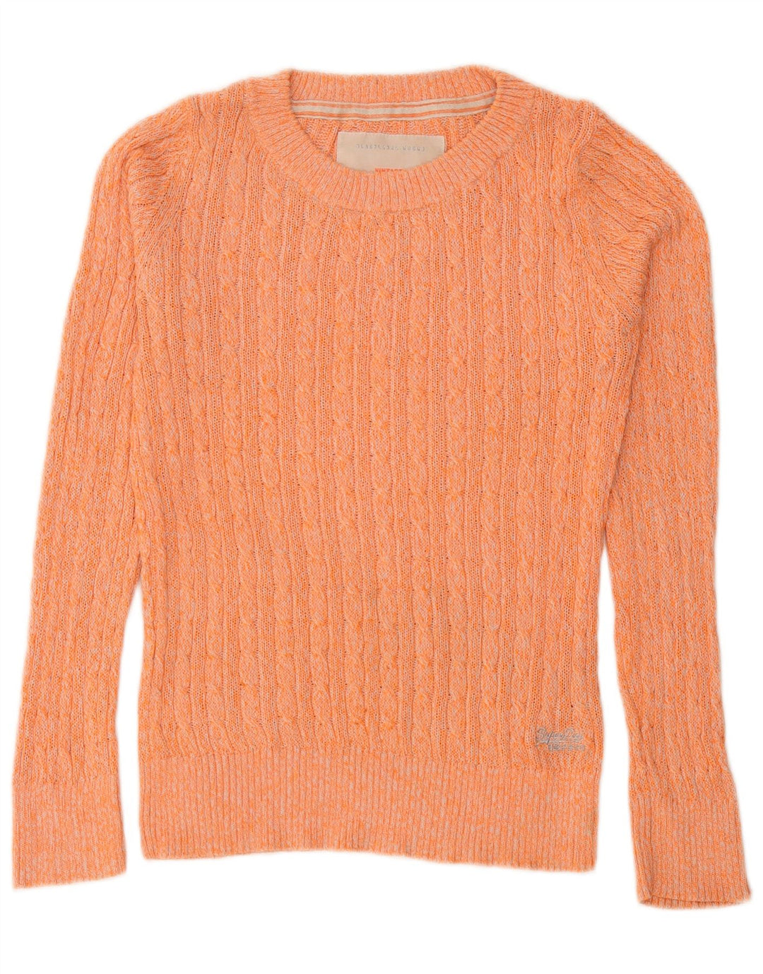Superdry Damen-Pullover mit Rundhalsausschnitt, UK 14, Größe L, orange gefleckte Baumwolle