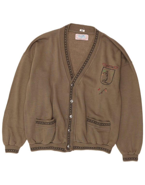 Vintage Herren Grafischer Cardigan Pullover XL Beige Baumwolle
