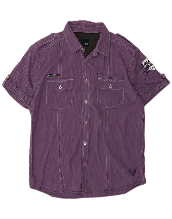 Jack & Jones Mens Short Sleeve Military Shirt XL Purple Pinstripe Cotton
