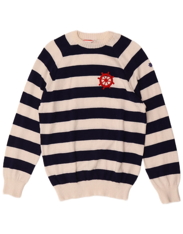 Nuova Moda Damen Pullover mit U-Boot-Ausschnitt IT 50 XL Marineblau gestreift