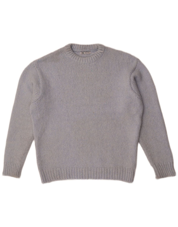 Zara Damen Übergroßer Pullover mit Rundhalsausschnitt, UK 14, mittelblaues Acryl