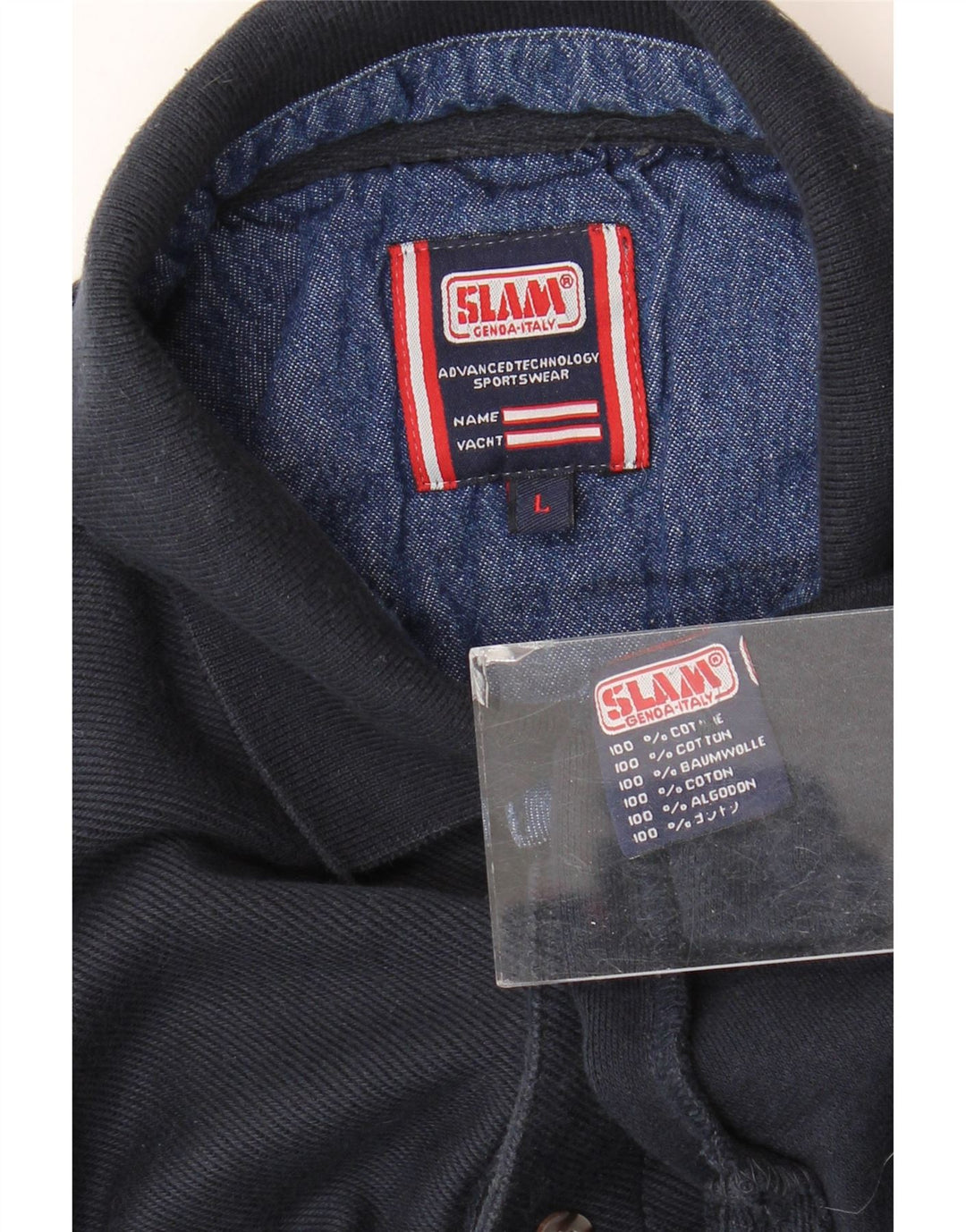 Slam Herren-Langarm-Poloshirt, groß, marineblau, Baumwolle