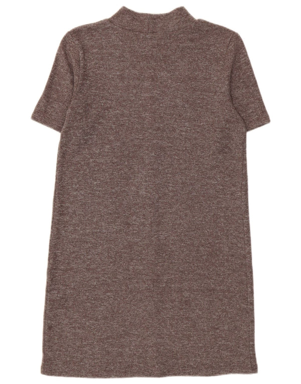 Kurzärmliges Pulloverkleid für Damen von Zara, UK 12, mittelbraun geflecktes Polyester