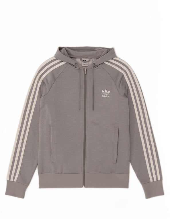 Adidas Damen Zip Hoodie Pullover UK 12 mittelgrau Polyester Sport