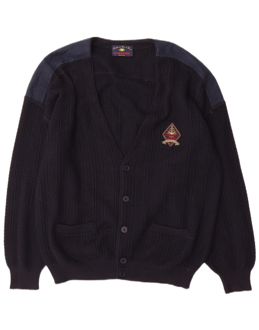 Il Granchio Herren-Strickjacke, groß, Marineblau, Farbblock