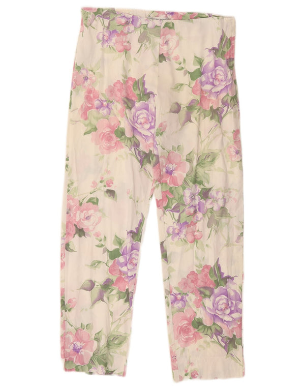 Vintage-Hose für Damen, Größe 44, Größe M, W28, L25, weiße Blumen-Baumwolle