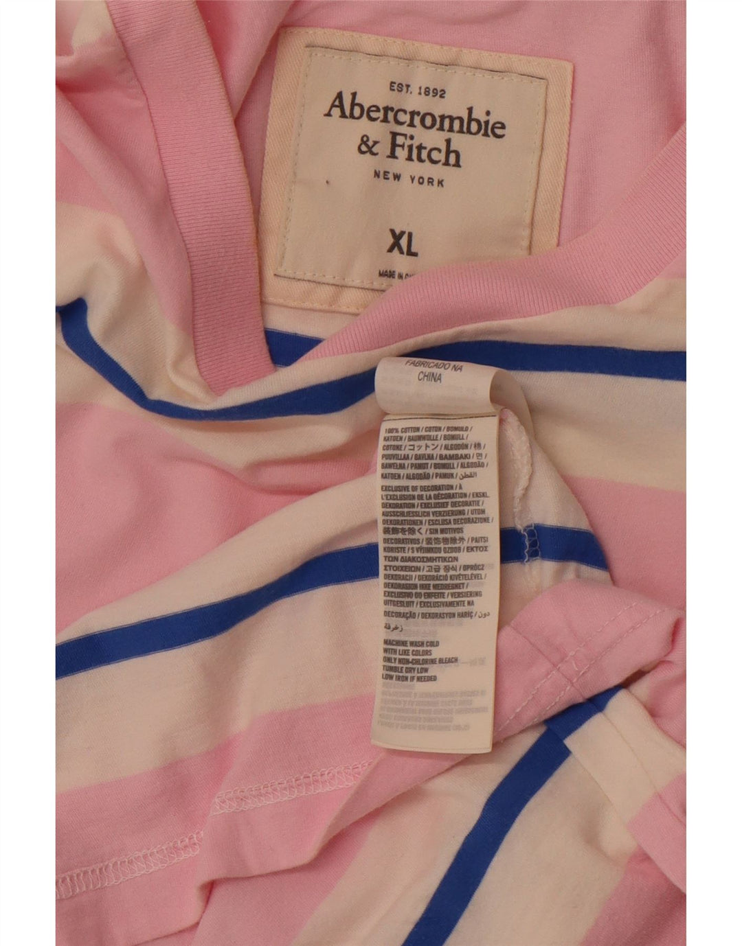 ABERCROMBIE & FITCH Herren-Muskel-T-Shirt-Oberteil XL aus rosa gestreifter Baumwolle