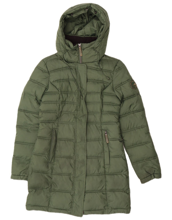 Superdry Wattierter Mantel mit Kapuze für Damen, UK 6, XS, Grün, Polyester