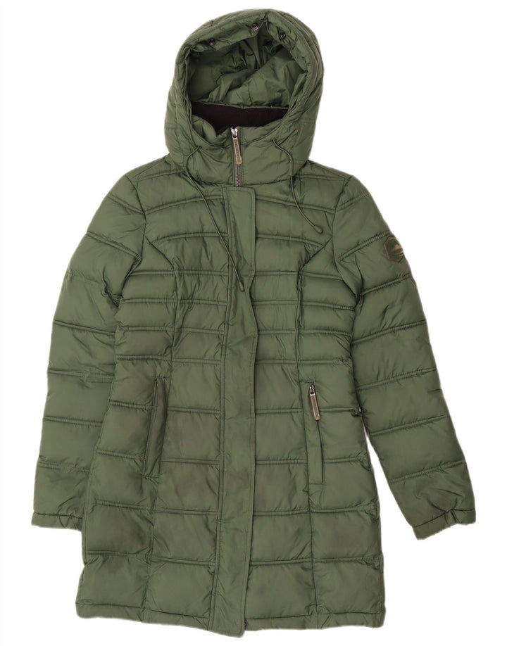 Superdry Wattierter Mantel mit Kapuze für Damen, UK 6, XS, Grün, Polyester