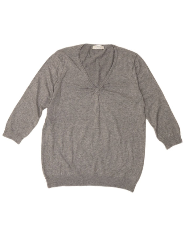 MARKS & SPENCER Damen-Pullover mit 3/4-Ärmeln und V-Ausschnitt, Gr. 40, Größe L, Grau