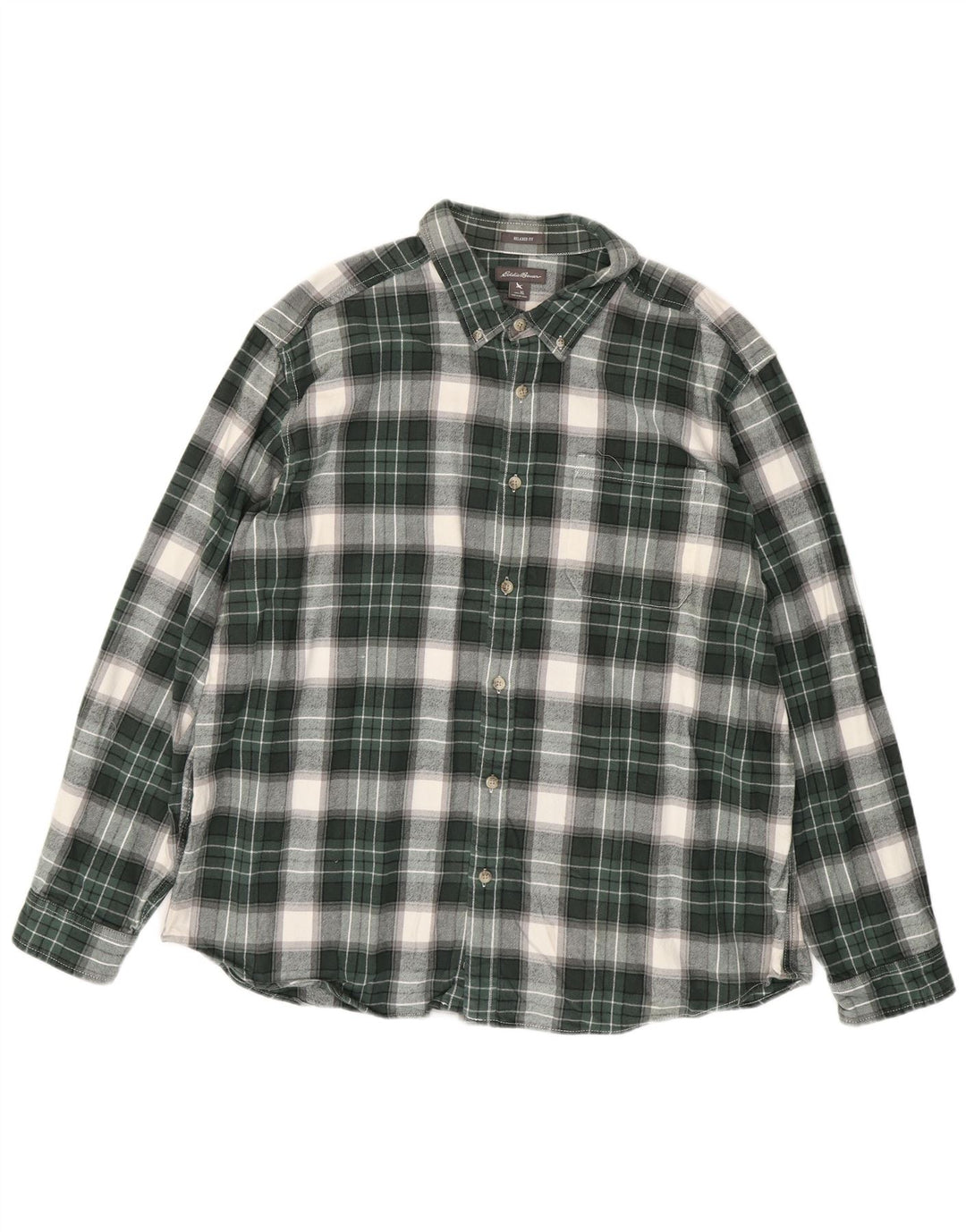 EDDIE BAUER Herren-Flanellhemd mit entspannter Passform, XL, grün kariert, Baumwolle
