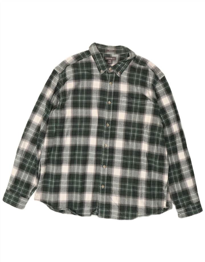 EDDIE BAUER Herren-Flanellhemd mit entspannter Passform, XL, grün kariert, Baumwolle