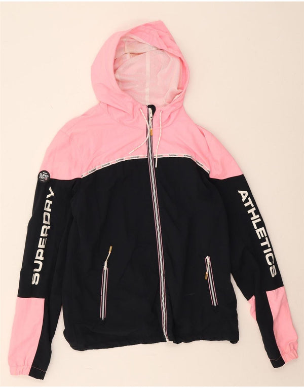 Superdry Womens Graphic Hooded Rain Jacket UK 18 XL Black Colourblock Nylon